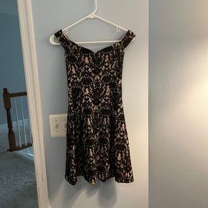 Black and tan lace cocktail dress